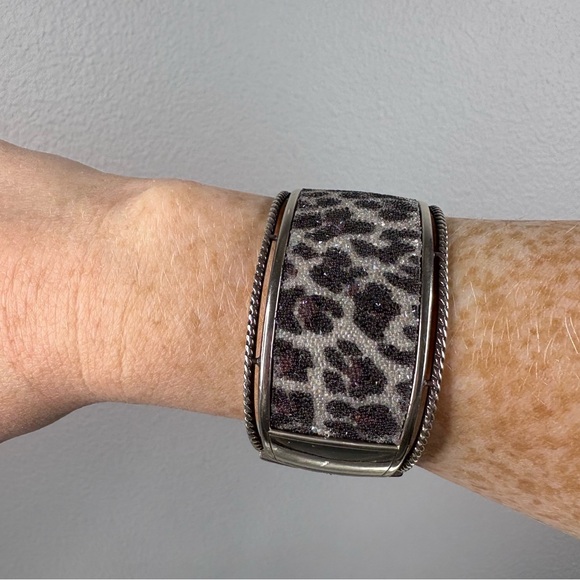 Brighton Jewelry - Brighton Leopard Print Crystal Wide Cuff Bracelet with Hinged Closure